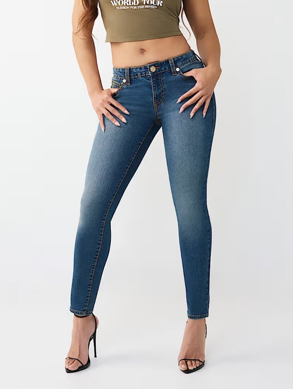 TrueReligion Curvy Fit Jennie Skinny Jeans Sz 33 (Fits 12/14) Thick Stitch - Picture 6 of 12